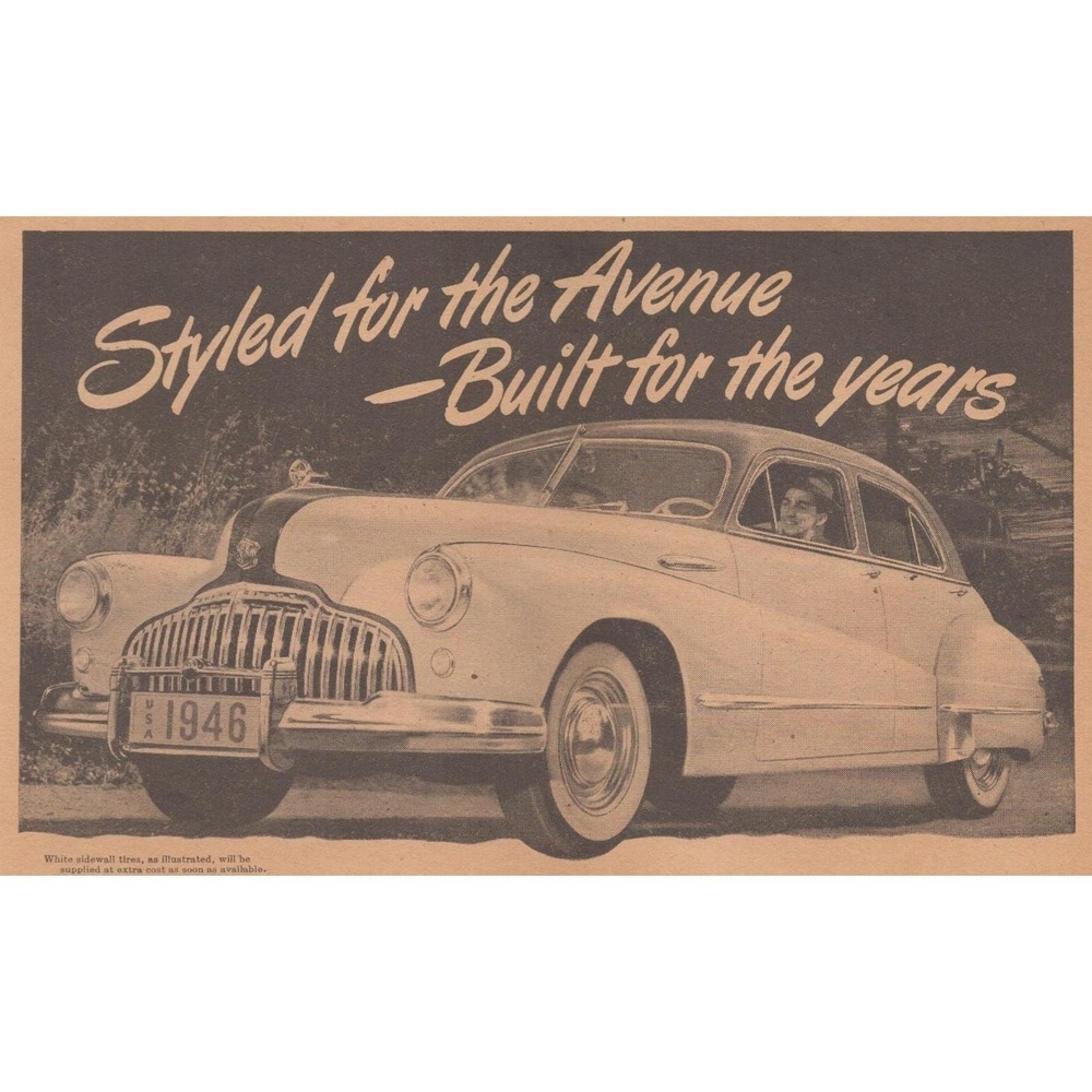 1946 Buick Sedan Vintage Print Ad Styled for the Avenue Car Auto 1946